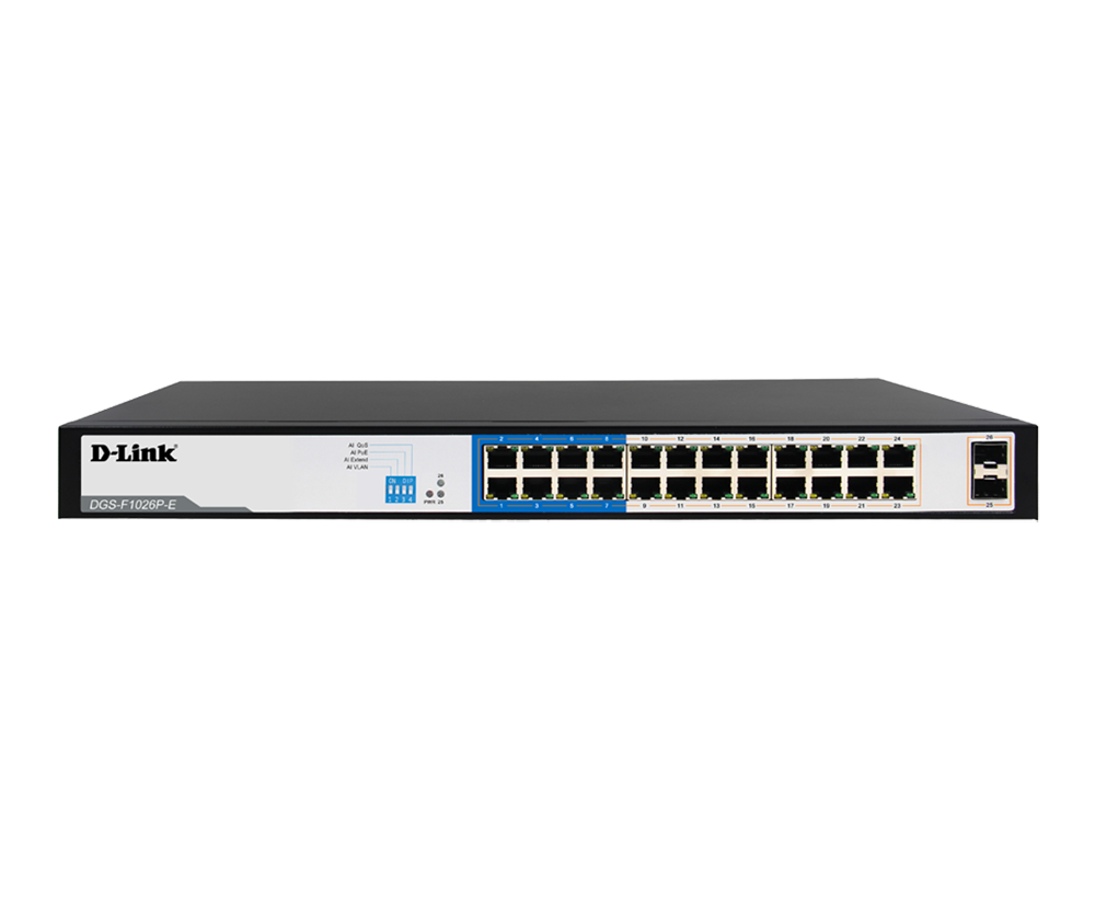 D-Link 24 портовый PoE коммутатор с 2 SFP портами 250M DGS-F1026P