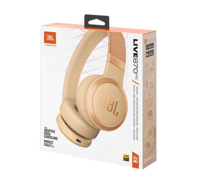 سماعات أذن لاسلكية JBL Live 670NC باللون الرملي