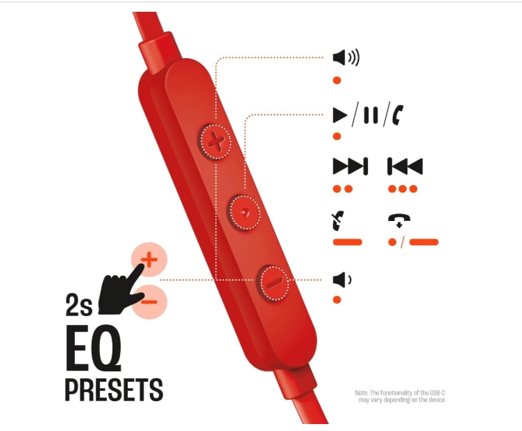 سماعات أذن سلكية داخل الأذن JBL T305C باللون الأحمر