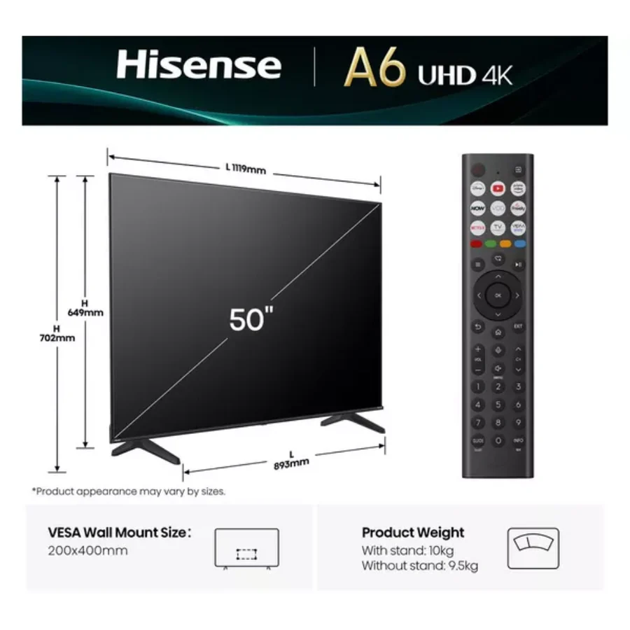 Hisense 50 inch LED 4K UHD Smart TV A61Q