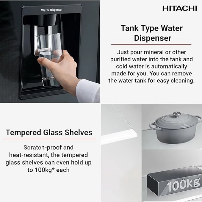 Холодильник Hitachi Side-by-Side 760L Черное стекло (RW760GBK)