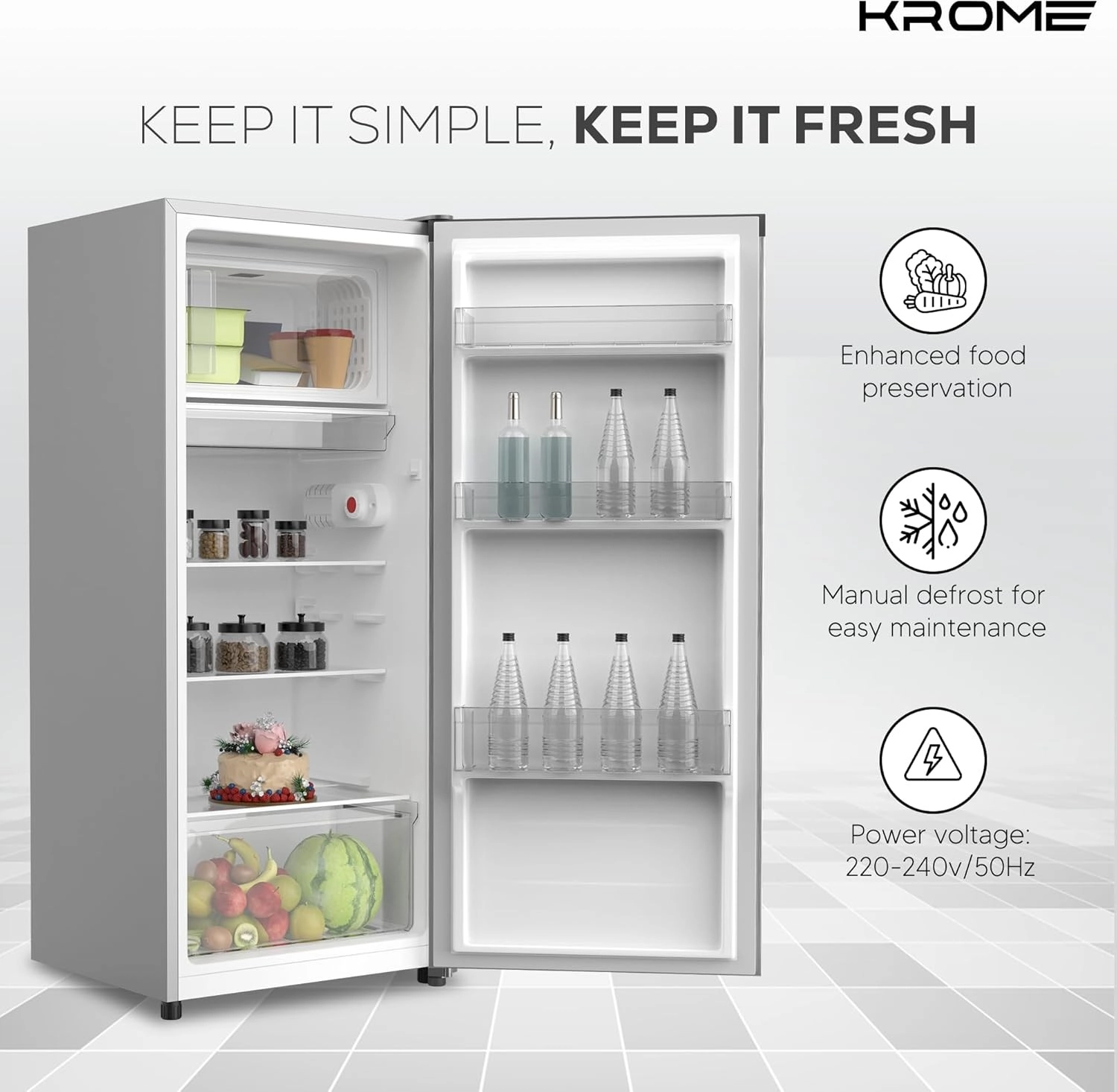 Холодильник Krome 220L Direct Cool (KR-RDC220H)