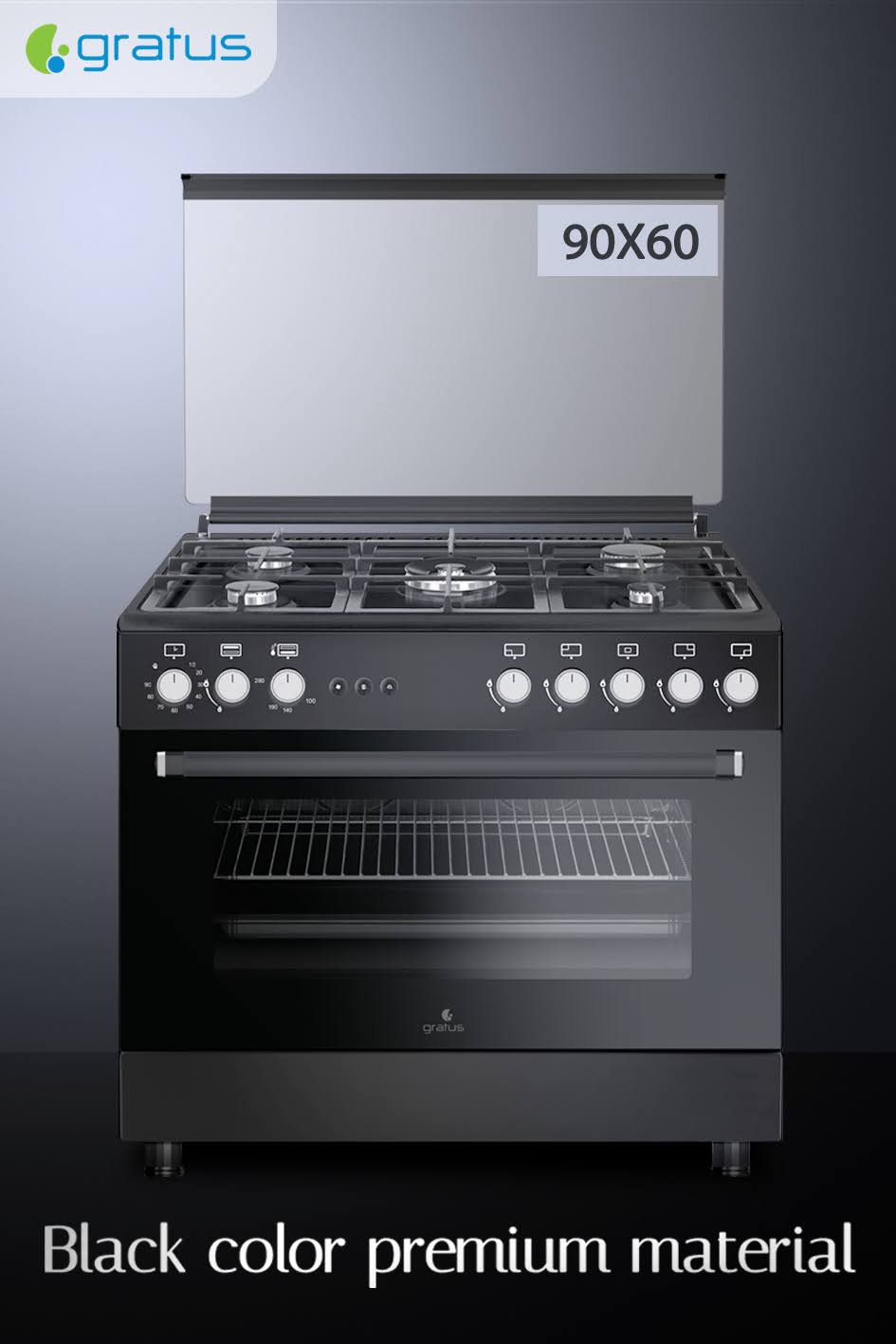Газовая плита Gratus Black 90×60 5 конфорок с полной безопасностью (GGR951F1BS1)