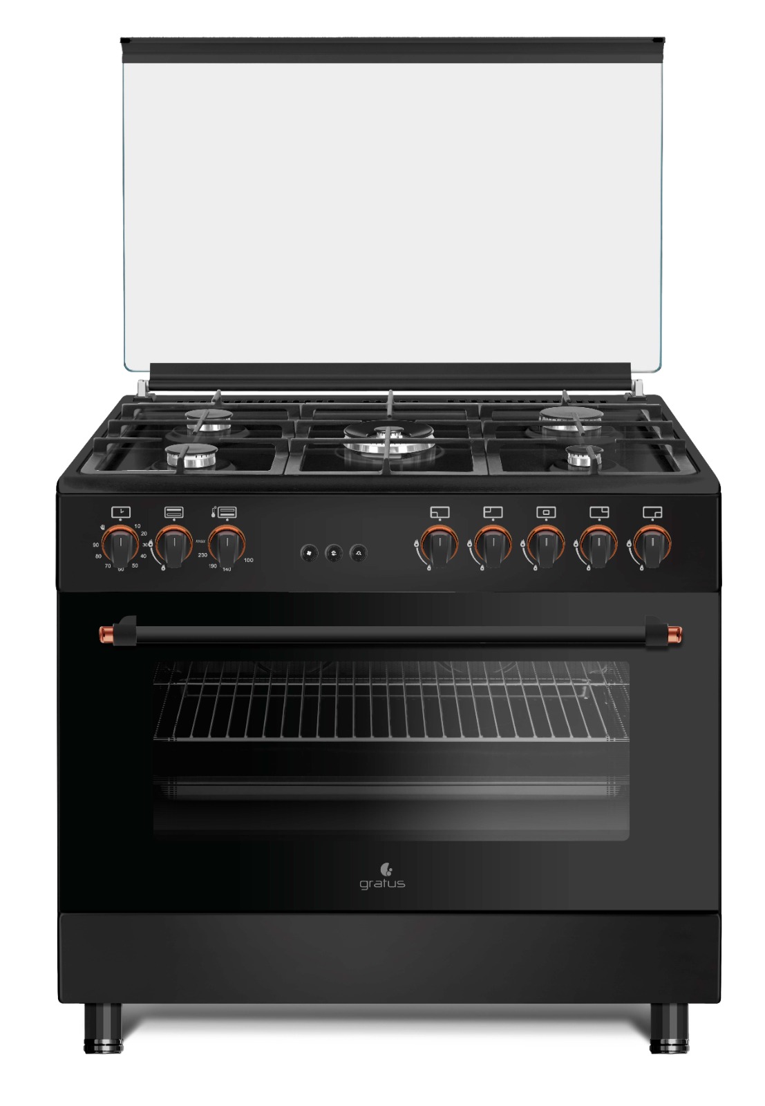 Газовая плита Gratus Black 90×60 5 конфорок с полной безопасностью (GGR951F1BS2)