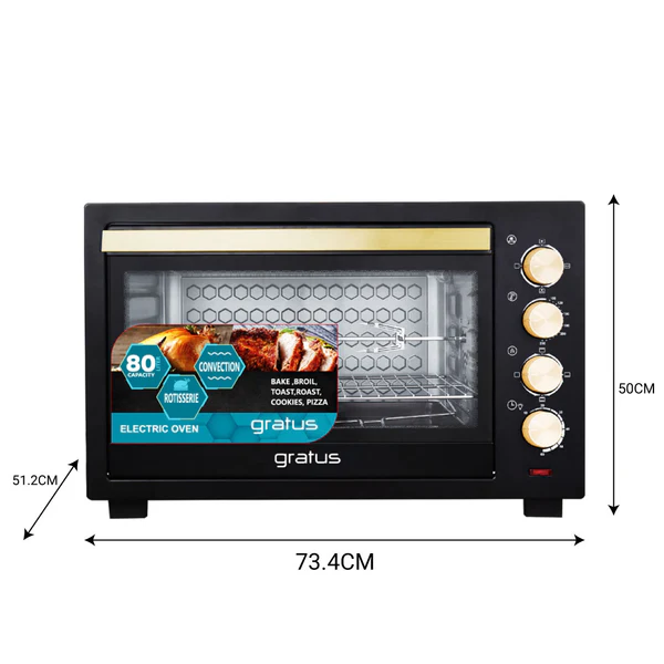 Электрическая мини-печь Gratus 80L 2800W с грилем и вертелом (GTC80NCGX2)