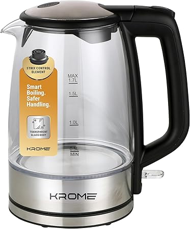 Krome Electric Kettle 1.7L Glass (KR-KTG110PD)