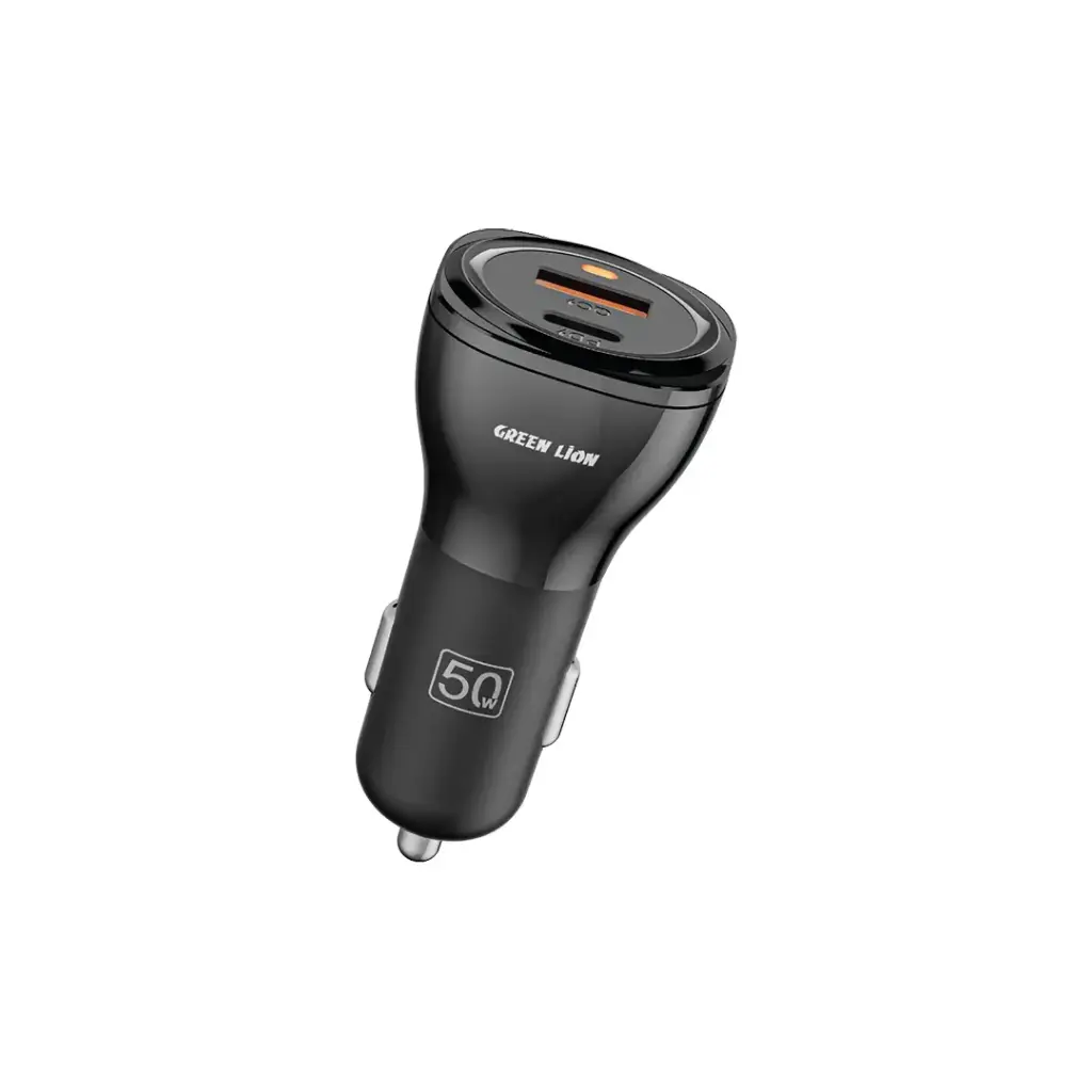 Green Lion Dual Port Car Charger 50W (PD 30W + QC 20W) With USB-C to Lightning Cable 1M