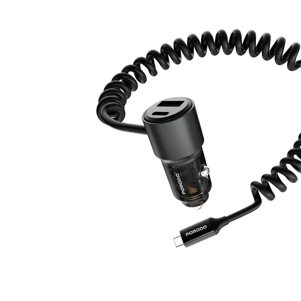 Porodo 110W Car Charger Transparent with Coiled Cable