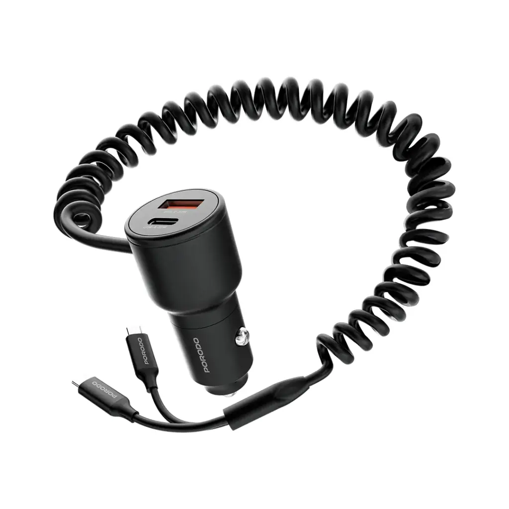 Porodo Dual Port Car Charger Integrated C+C Cables
