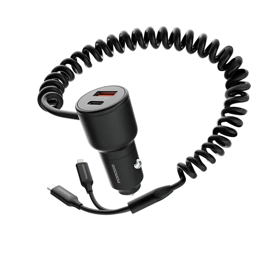 Porodo Dual Port Car Charger Integrated C+L Cables