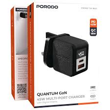 Porodo شاحن جداري Quantum GaN 45W USB-C مع شاشة رقمية