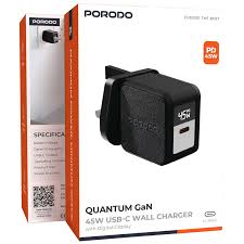 Porodo شاحن جداري Quantum GaN 45W USB-C مع شاشة + كابل C-C