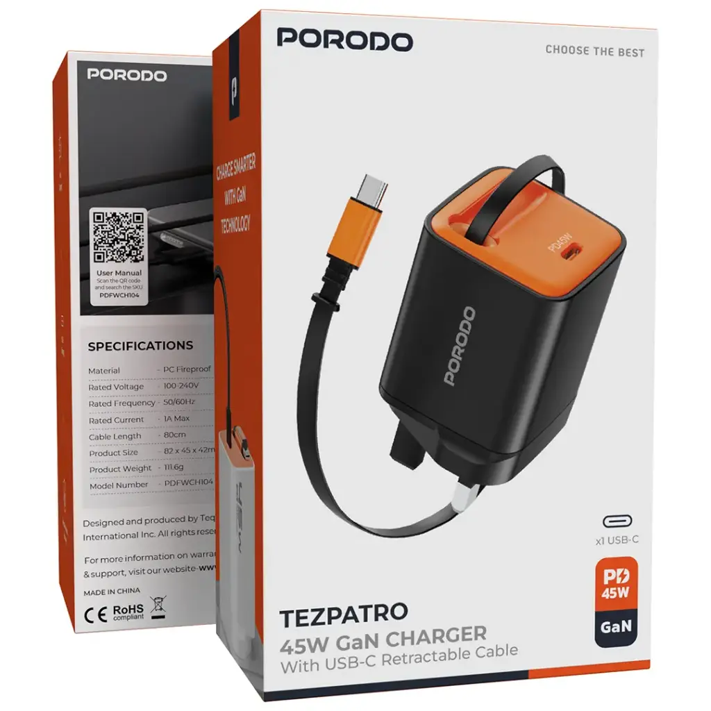 Porodo شاحن GaN Tezpatro بقدرة 45W