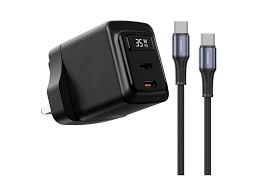 Porodo شاحن GaN بقدرة 35W ثنائي المنافذ مع كابل USB-C إلى USB-C