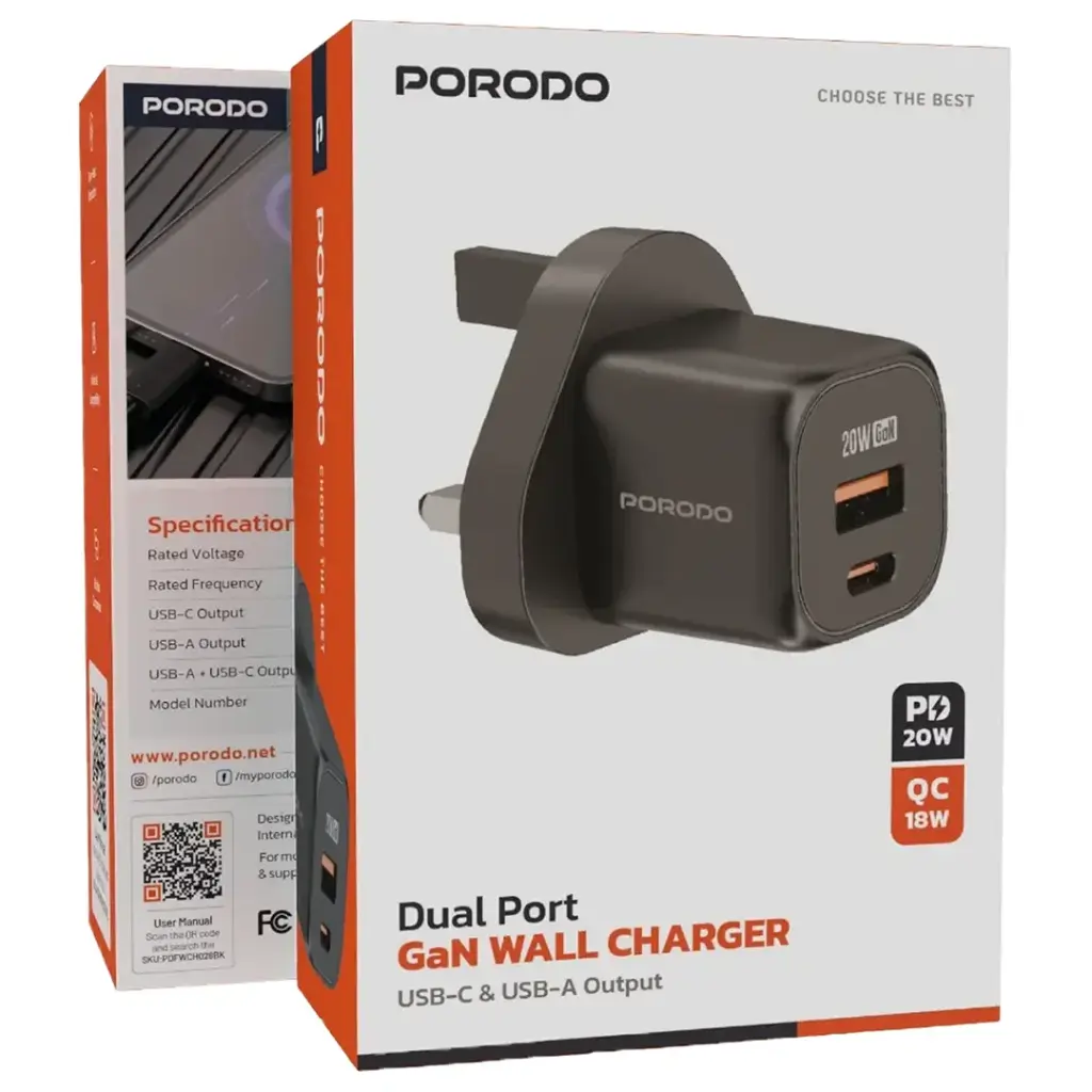 Porodo شاحن GaN ثنائي المنافذ UK