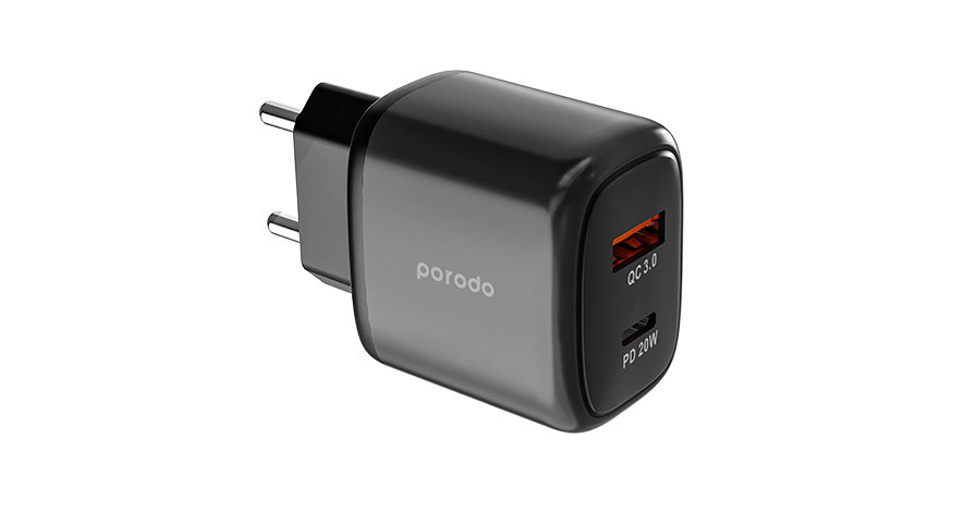 Porodo شاحن سريع ثنائي المخرج EU USB-C PD و USB-A QC