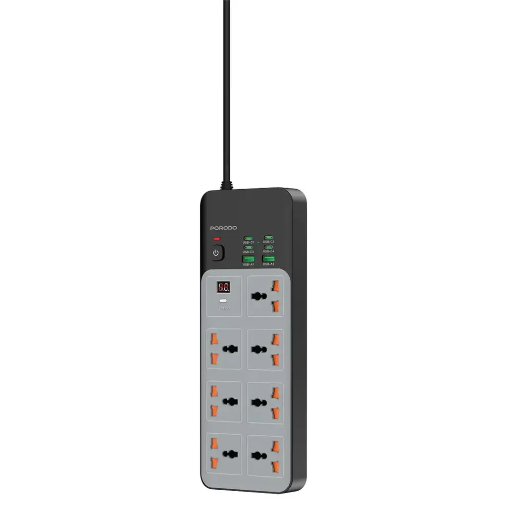 Porodo مشترك كهرباء 3000W بـ 7 مقابس AC و 6 منافذ USB (4C + 2A)