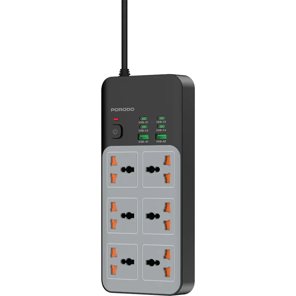 Porodo مشترك كهرباء 3000W بـ 6 مقابس AC و 6 منافذ USB (4C + 2A)