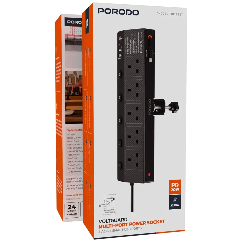 Porodo مقبس طاقة VoltGuard مع PD 20W