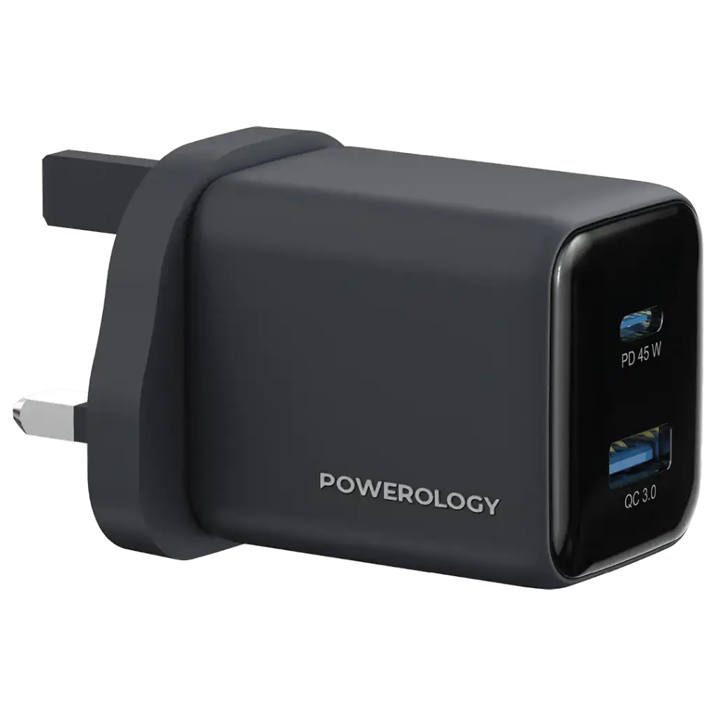 شاحن حائط Powerology Volt-X 45W Dual-Port GaN