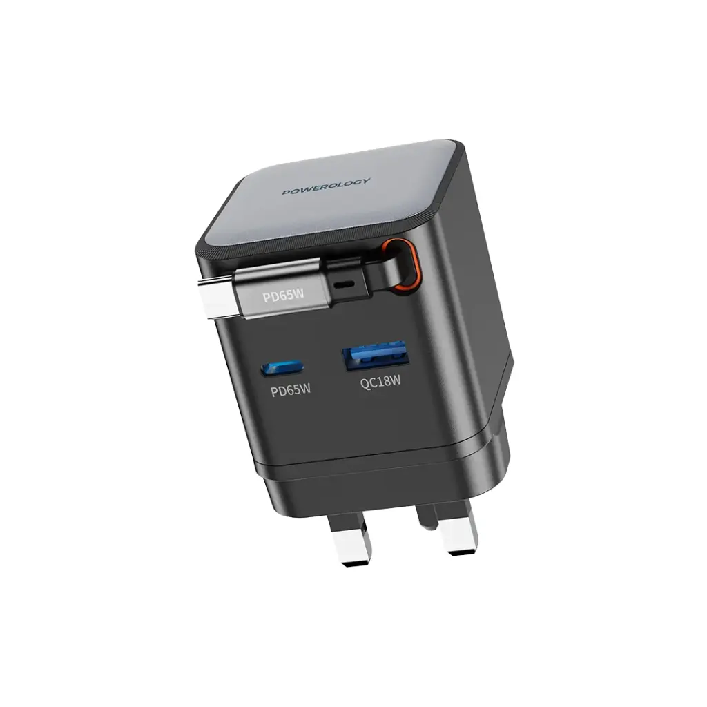 Powerology Dual-Port выдвижной GaN зарядное устройство