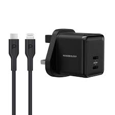 شاحن Powerology فائق الصغر GaN مع كابل USB-C إلى USB-C بطول 1.2م