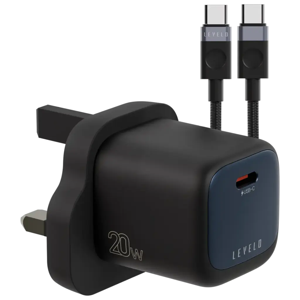 محول Levelo Vero 20W GaN UK بمنفذ Type-C واحد