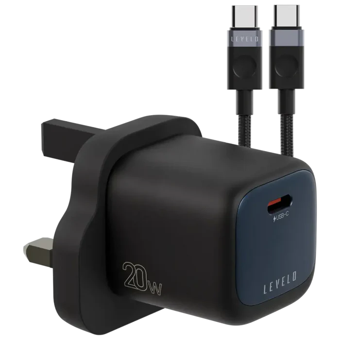 محول Levelo Vero GaN Single Port PD 20W مع كابل Type-C إلى Type-C