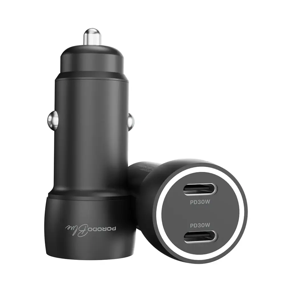 Porodo Blue RIVA 60W автомобильное зарядное устройство Dual USB-C с кабелем USB-C (PBCCR50CBK)
