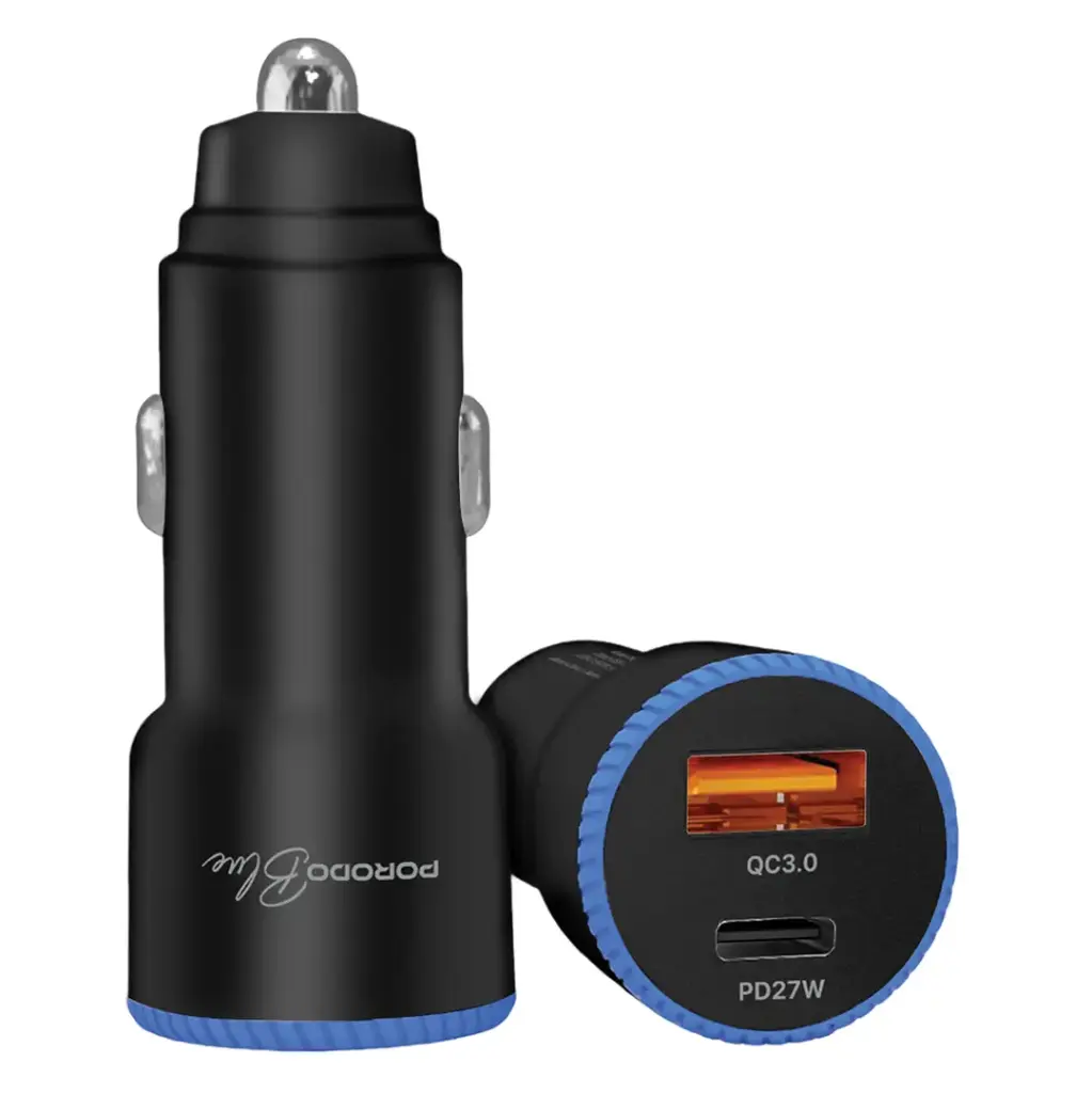 Porodo Blue GRAZ 45W автомобильное зарядное устройство Dual USB-C с кабелем USB-C (PBCCR51CBK)