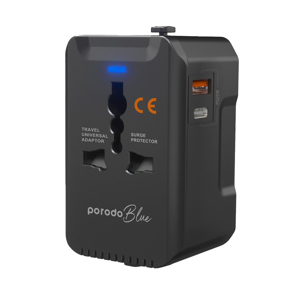 Porodo Blue универсальное зарядное устройство Dual Port PD20W QC18W (PB-PD20UTA-BK)