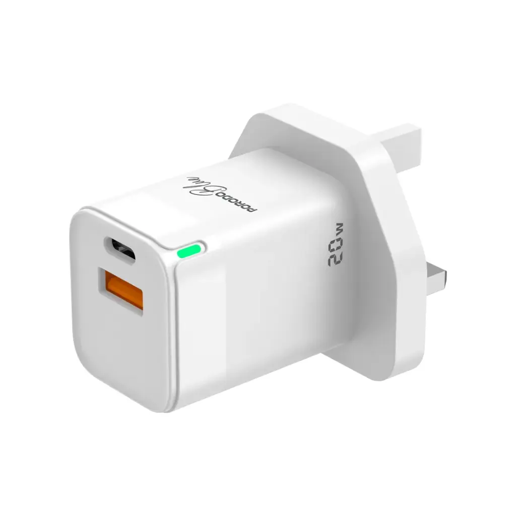 Porodo Blue ультрабыстрое зарядное устройство 20W USB-A + USB-C белый (PBFWCH036WH)