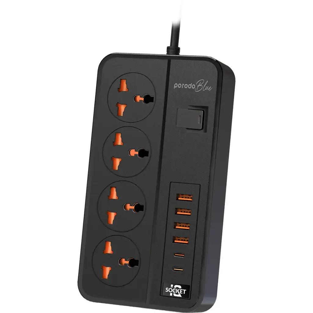 Porodo Blue 4-портовый сетевой удлинитель AC 3M UK 3-pin (PBFWCH034BK)