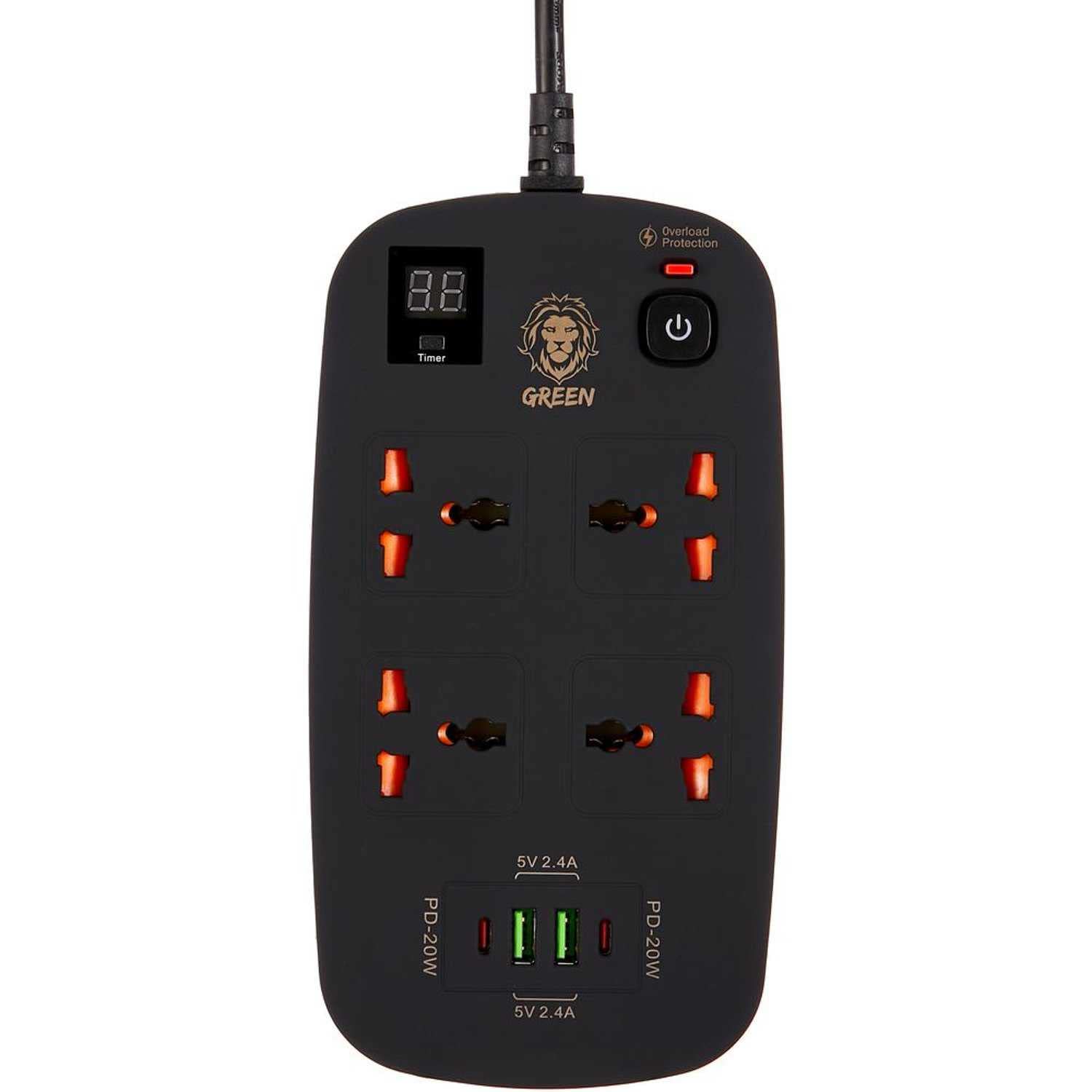 Green Lion 4 AC 2 USB и 2 USB-C PD 40W Multiport Smart Сетевой Фильтр 3500W 3M