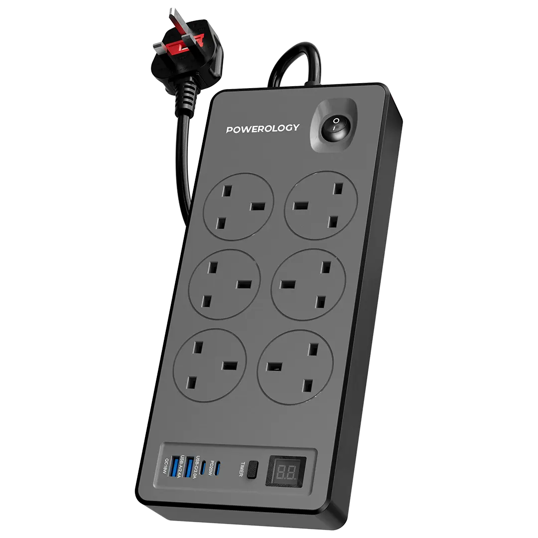 Powerology مشترك كهربائي 6 AC بقدرة 2990W مع PD 20W