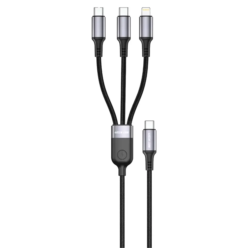 كابل Green Lion 3 في 1 USB-C بطول 1 متر 2 USB-C / Lightning 60 واط