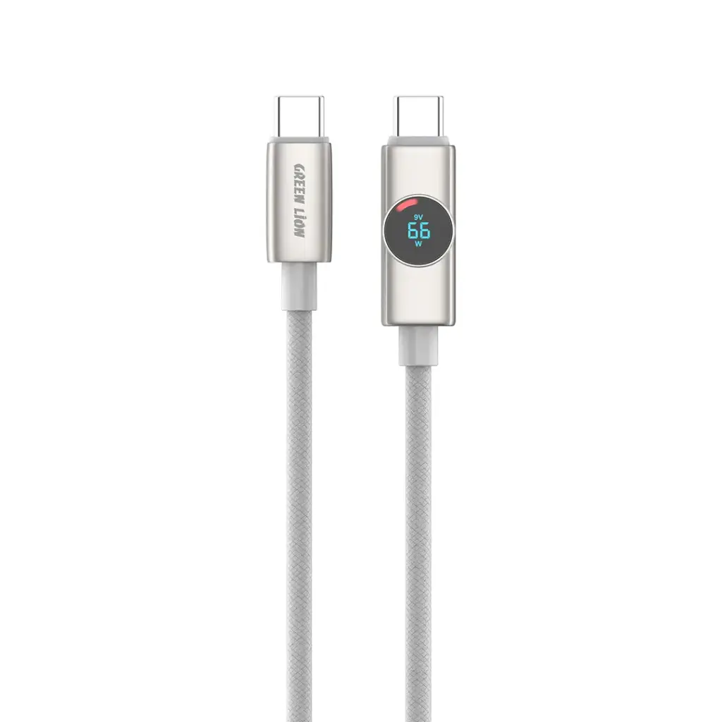 كابل Green Lion Volt Display مضفر نايلون بطول 1 متر USB-C إلى USB-C PD 100 واط