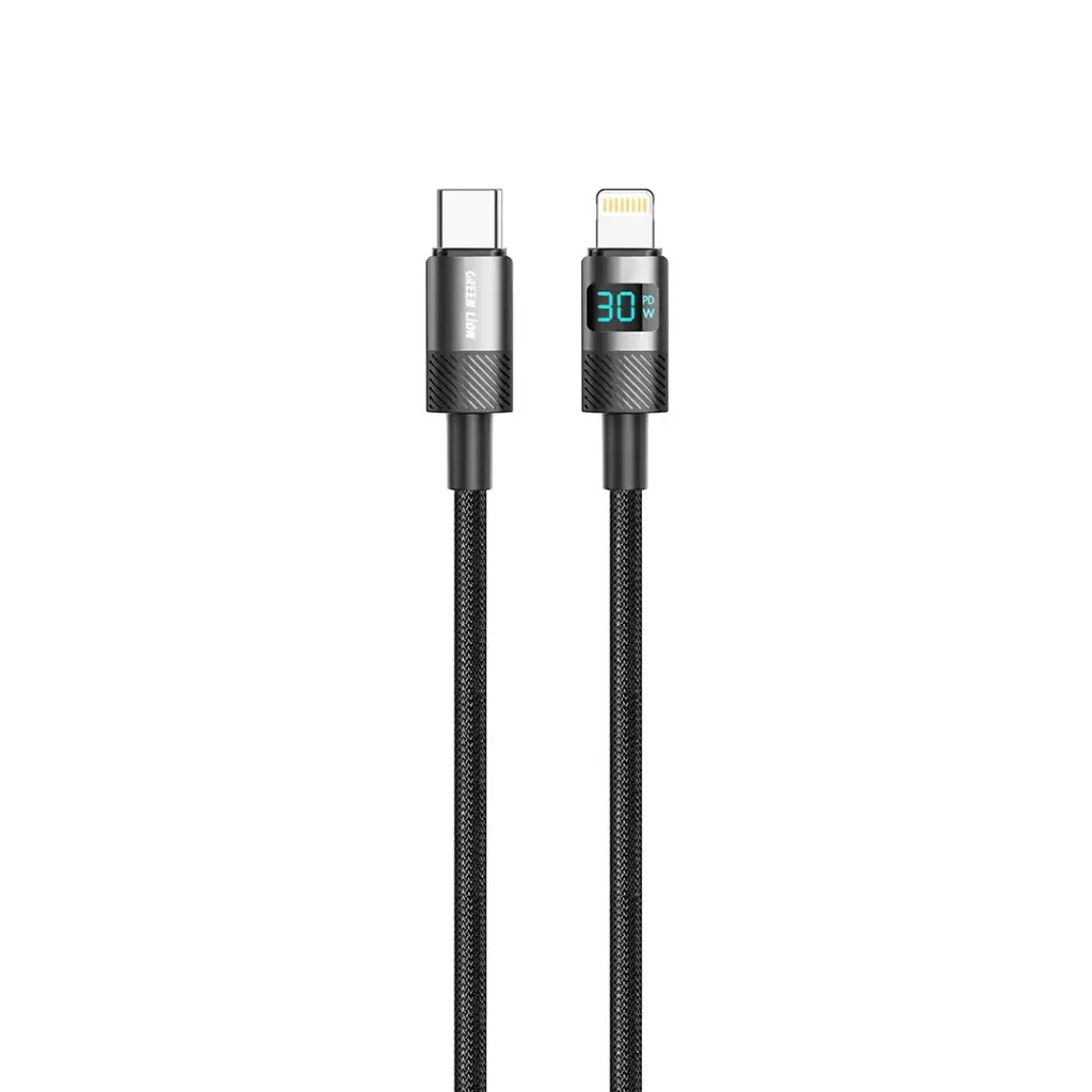 كابل Green Lion LED Display مضفر بطول 1 متر USB-C إلى Lightning 30 واط