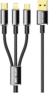 كابل Green Lion 3 في 1 USB-A بطول 1 متر 2 USB-C / Lightning 27 واط