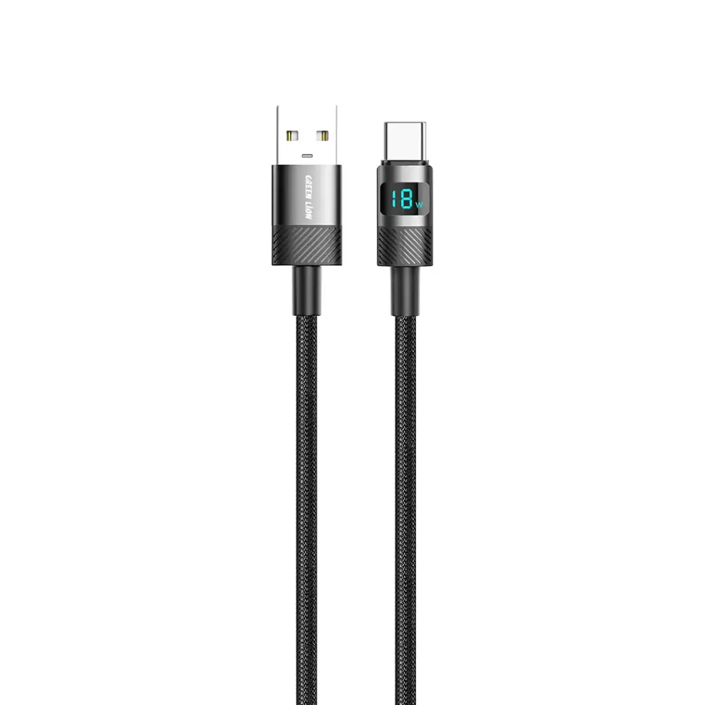 كابل Green Lion LED Display مضفر بطول 1 متر USB-A إلى Type-C 18 واط