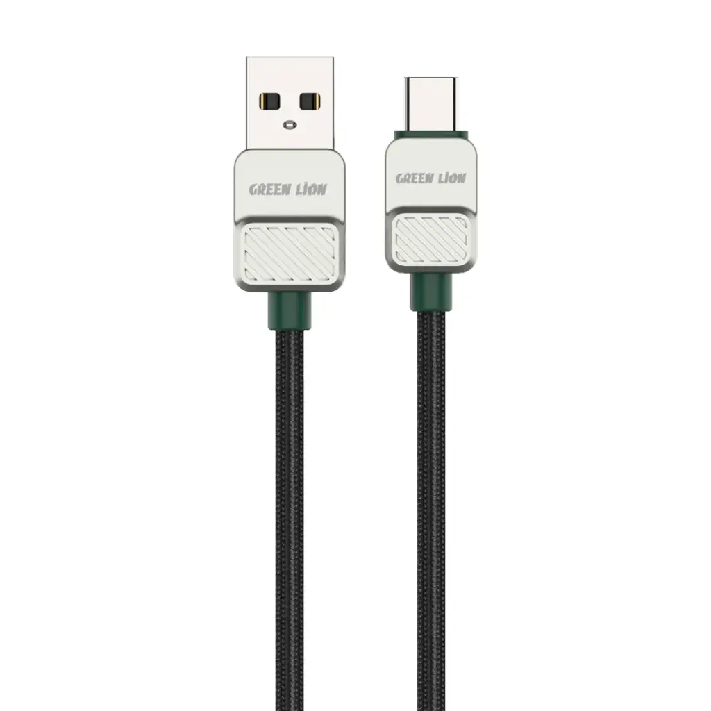 كابل Green Lion USB-A إلى Type-C مطلي كهربائياً مضفر 1 متر 15 واط