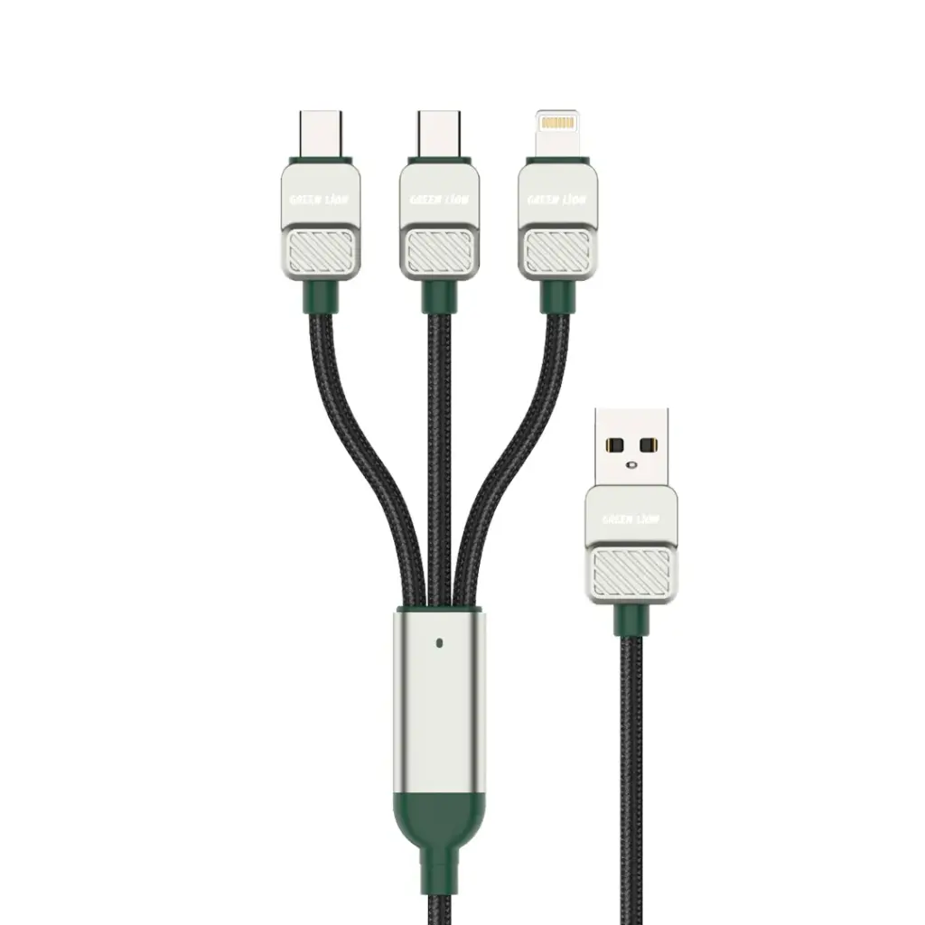 كابل Green Lion 3 في 1 مضفر USB-A إلى C+C+L بطول 1.2 متر