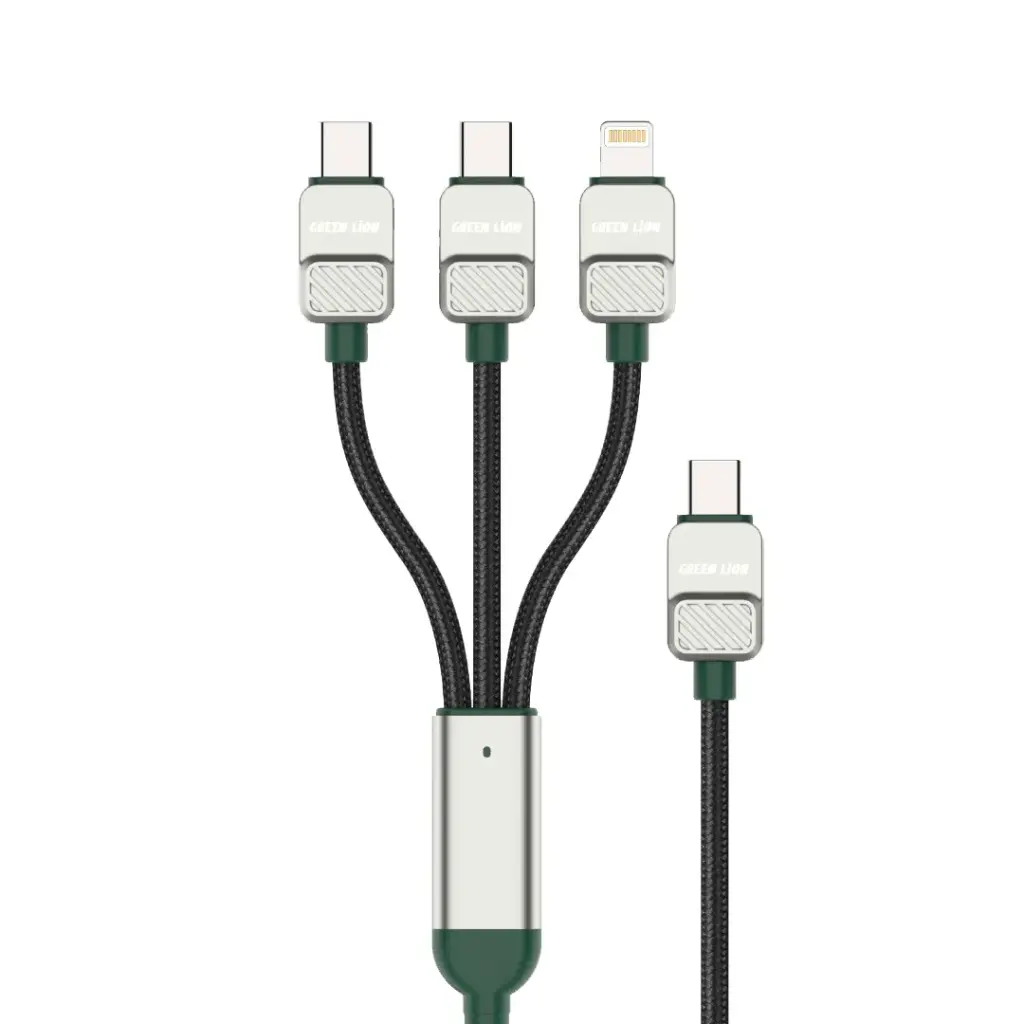 كابل Green Lion 3 في 1 مضفر Type-C إلى C+C+L بطول 1.2 متر