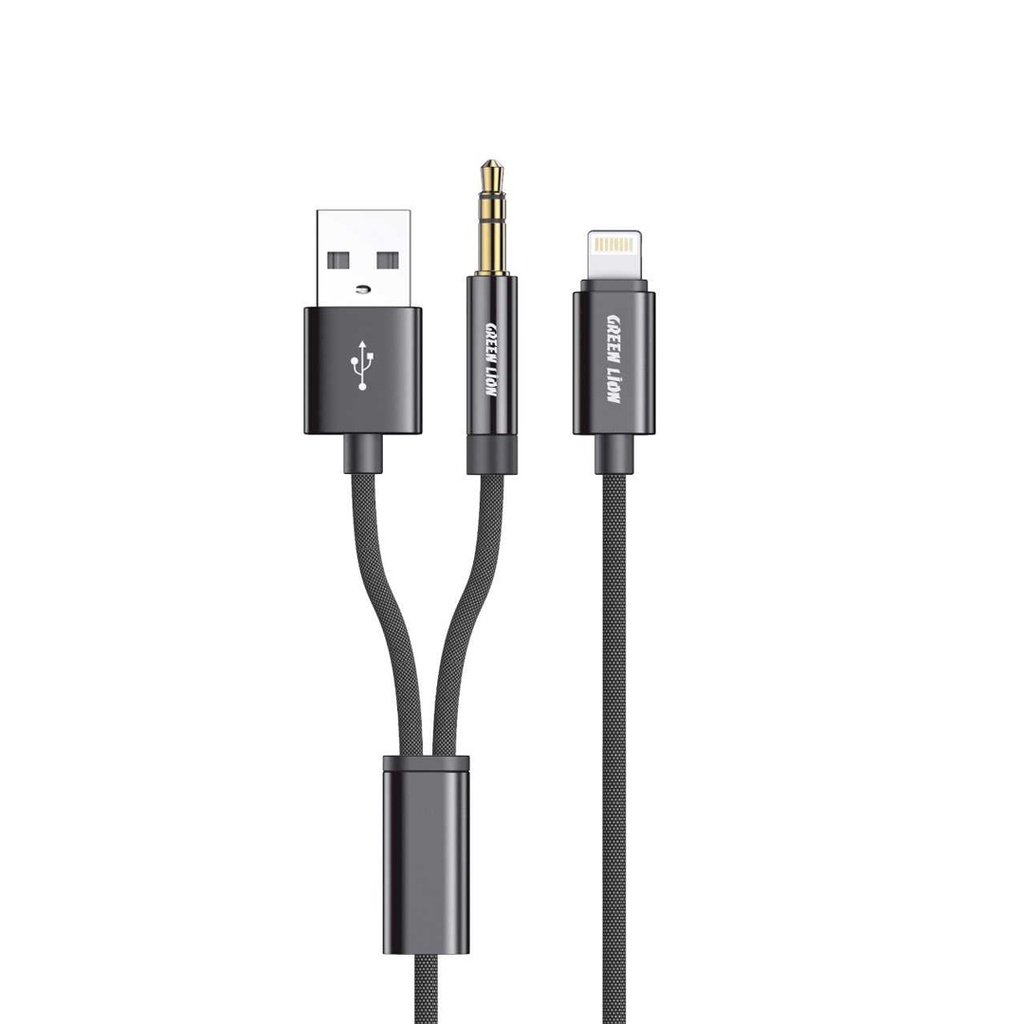 كابل Green Lion 2 في 1 AUX مضفر 1.2 متر