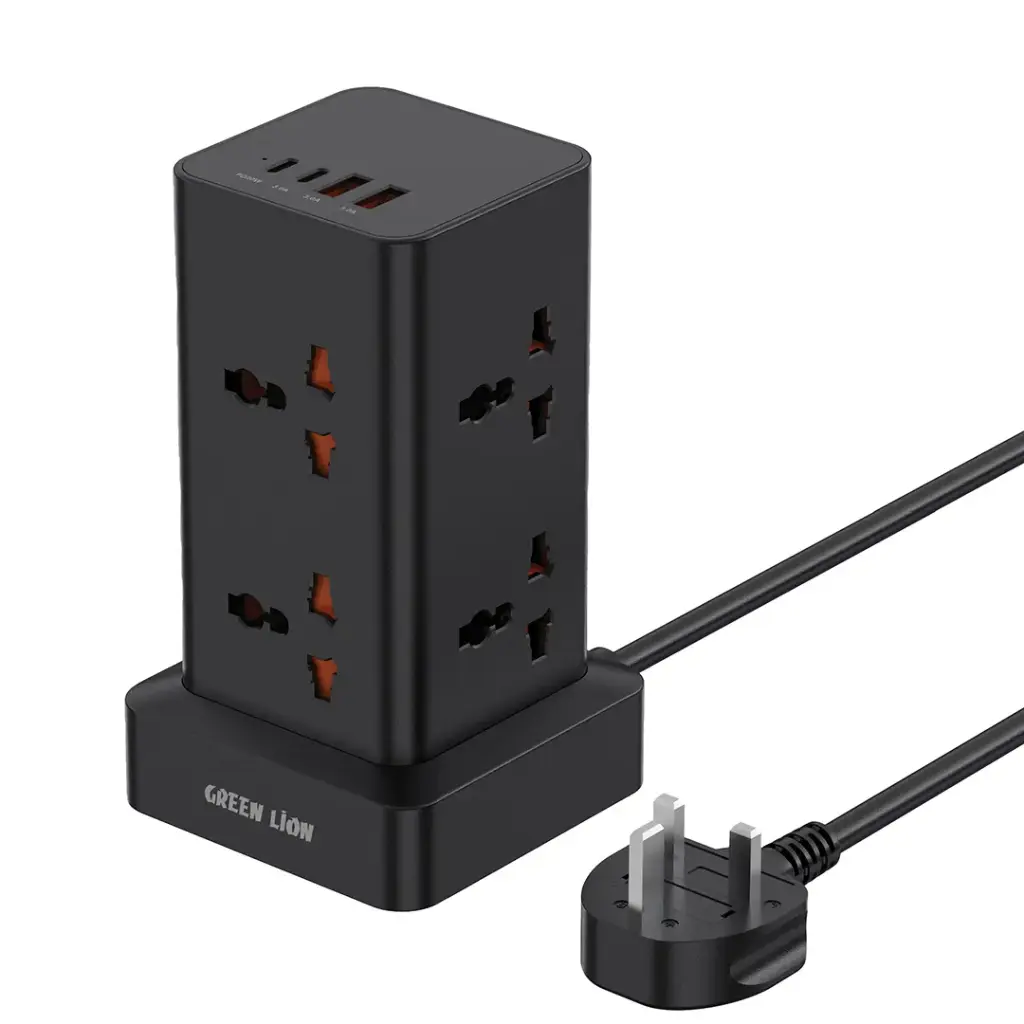 مشترك كهرباء Green Lion Power Tower متعدد المنافذ 2500W مع كابل 2 متر