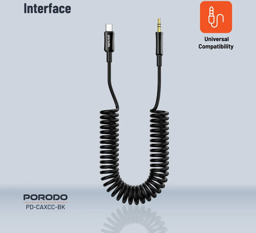 Porodo Спиральный AUX Кабель USB-C - Audio Jack Без Запутывания