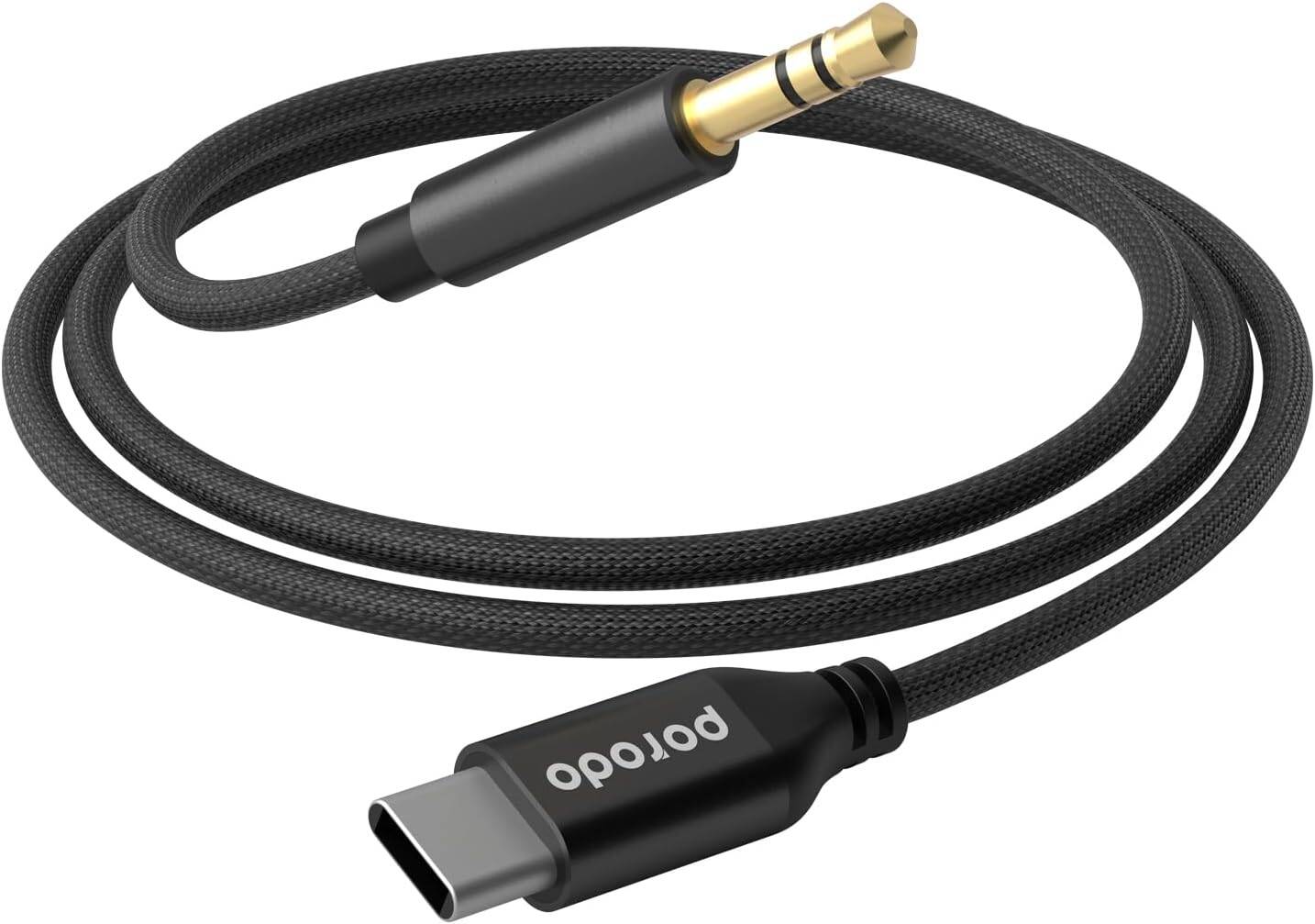 Porodo Плетёный Алюминиевый USB-C - 3.5мм HiFi AUX Кабель 1.2м