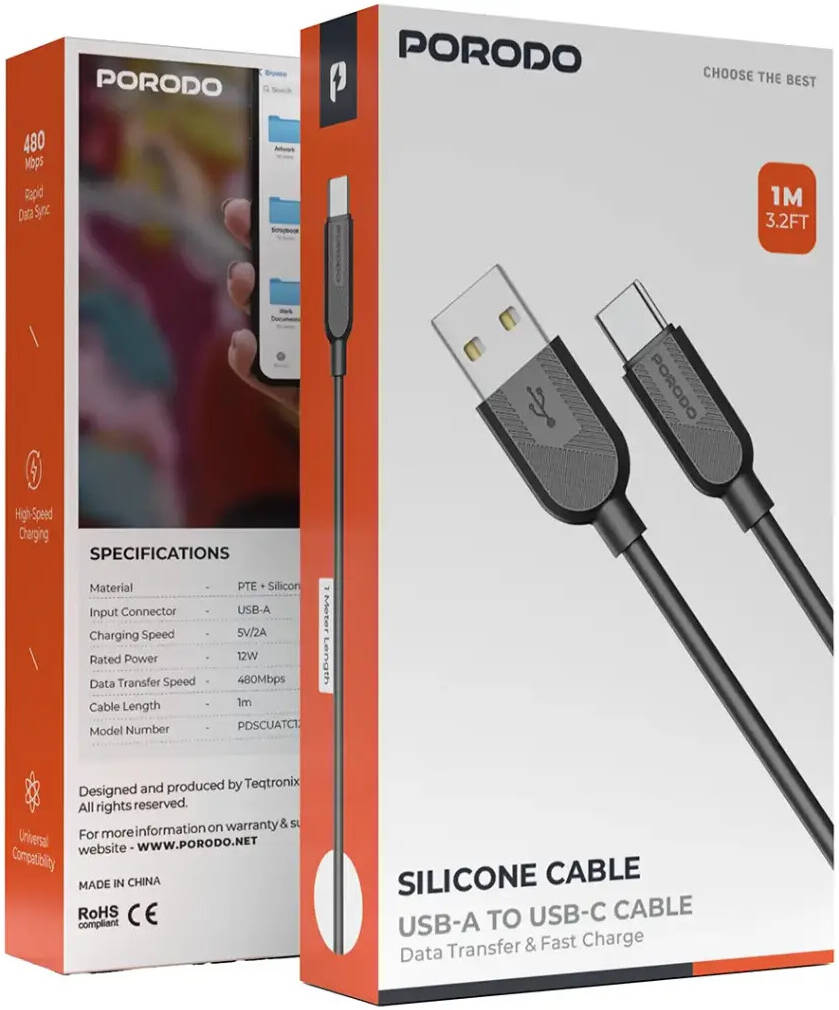 Porodo Силиконовый USB-A - USB-C Кабель 12W