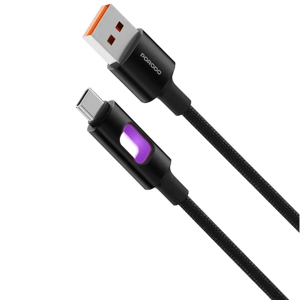Porodo LED Плетёный USB-A - USB-C Кабель Зарядки и Данных