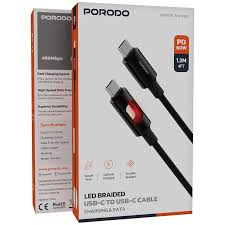 Porodo LED Плетёный USB-C - USB-C Кабель Зарядки и Данных PD 60W